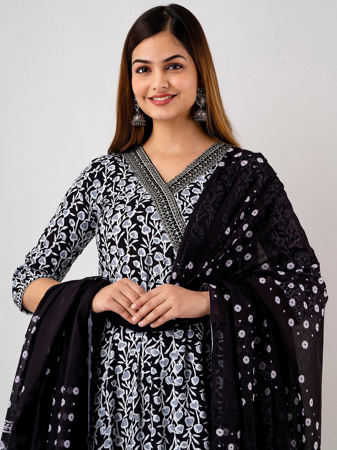 Kalini Floral Printed Angrakha Anarkali Kurta With Trousers & Dupatta - Distacart