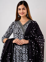 Thumbnail for Kalini Floral Printed Angrakha Anarkali Kurta With Trousers & Dupatta - Distacart