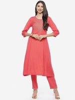 Thumbnail for Biba Women Fuchsia Yoke Design A-Line Kurta With Trousers Set - Distacart