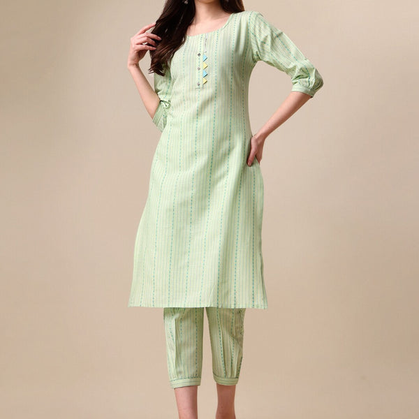 Kalini Striped Puff Sleeves Kurta with Trousers - Distacart