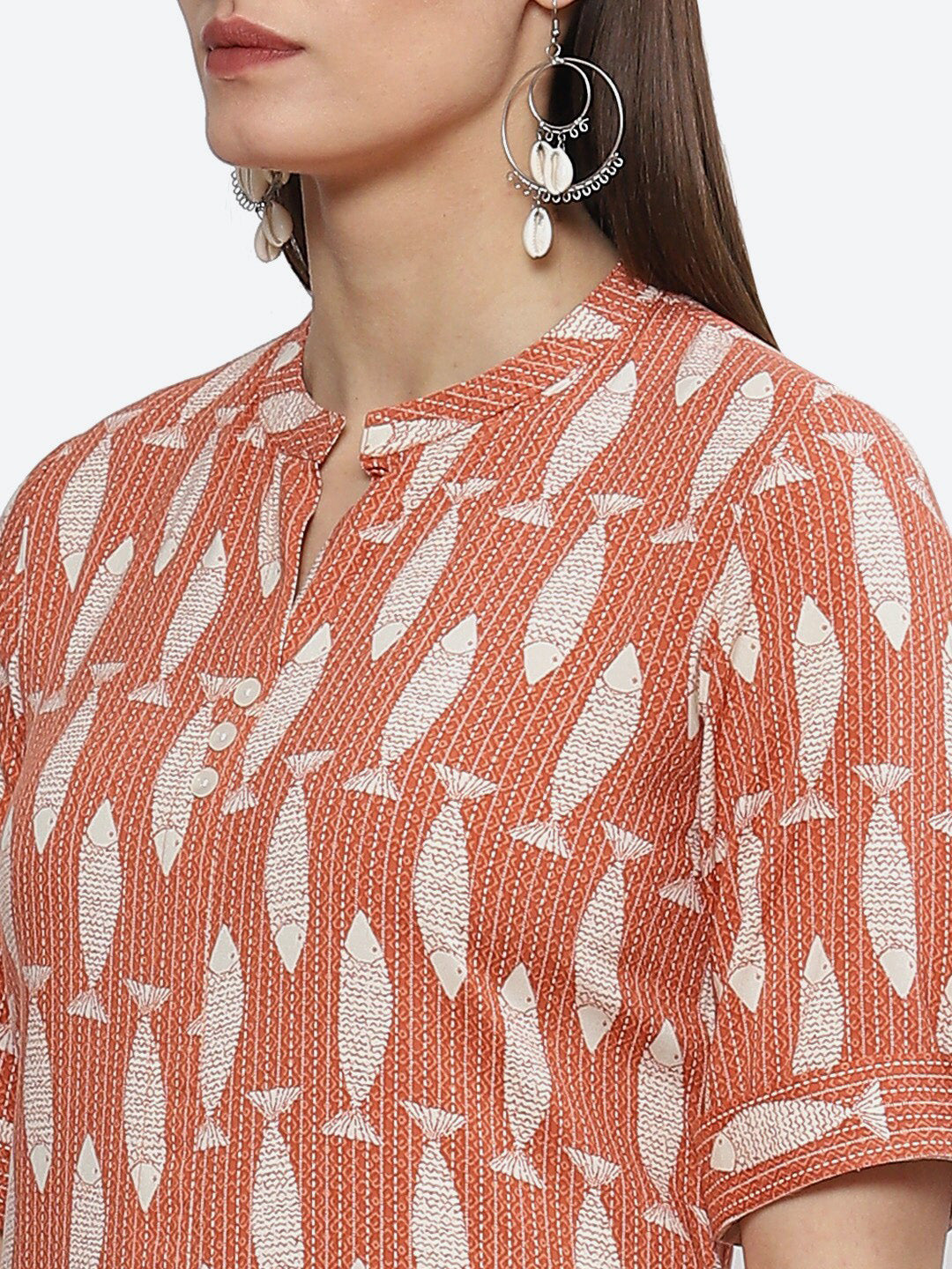 Biba Mandarin Collar Ethnic Motifs Printed A-Line Kurta - Distacart