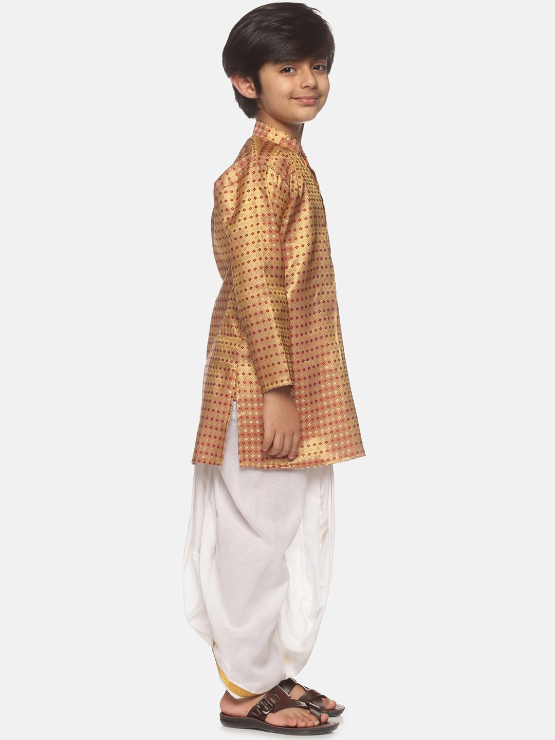 Sethukrishna Boys Golden & White Ethnic Motifs Printed Kurta with Dhoti Pants - Distacart