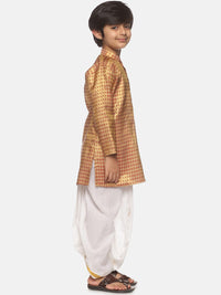 Thumbnail for Sethukrishna Boys Golden & White Ethnic Motifs Printed Kurta with Dhoti Pants - Distacart