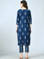 Thumbnail for Kalini Floral Printed V Neck Pure Cotton Kurta With Trousers & Dupatta - Distacart