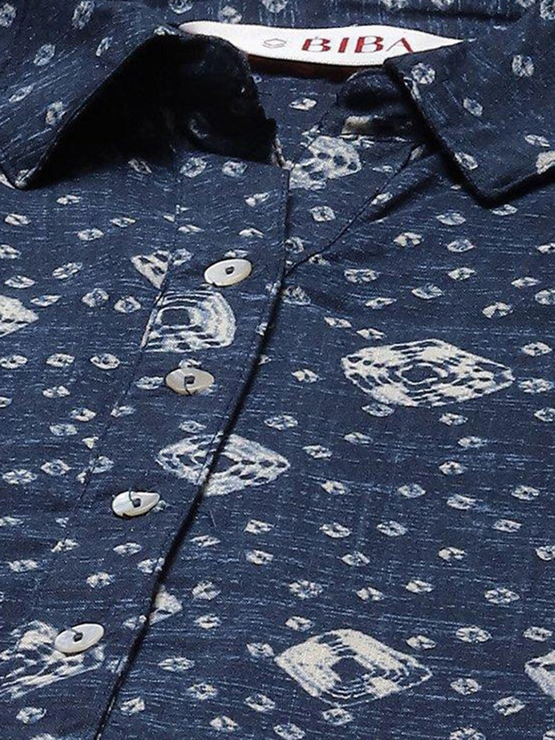 Biba Bandhani Printed Puff Sleeves Shirt Collar Kurta - Distacart