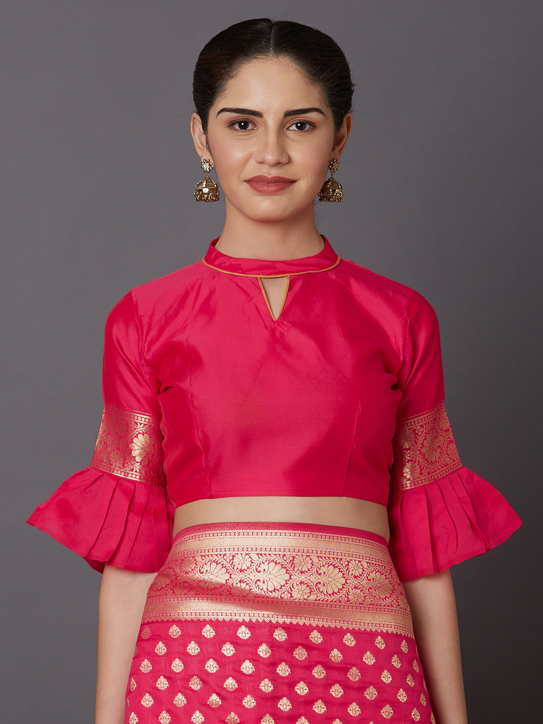 Mitera Pink Gold-Coloured Woven Design Kanjeevaram Saree - Distacart