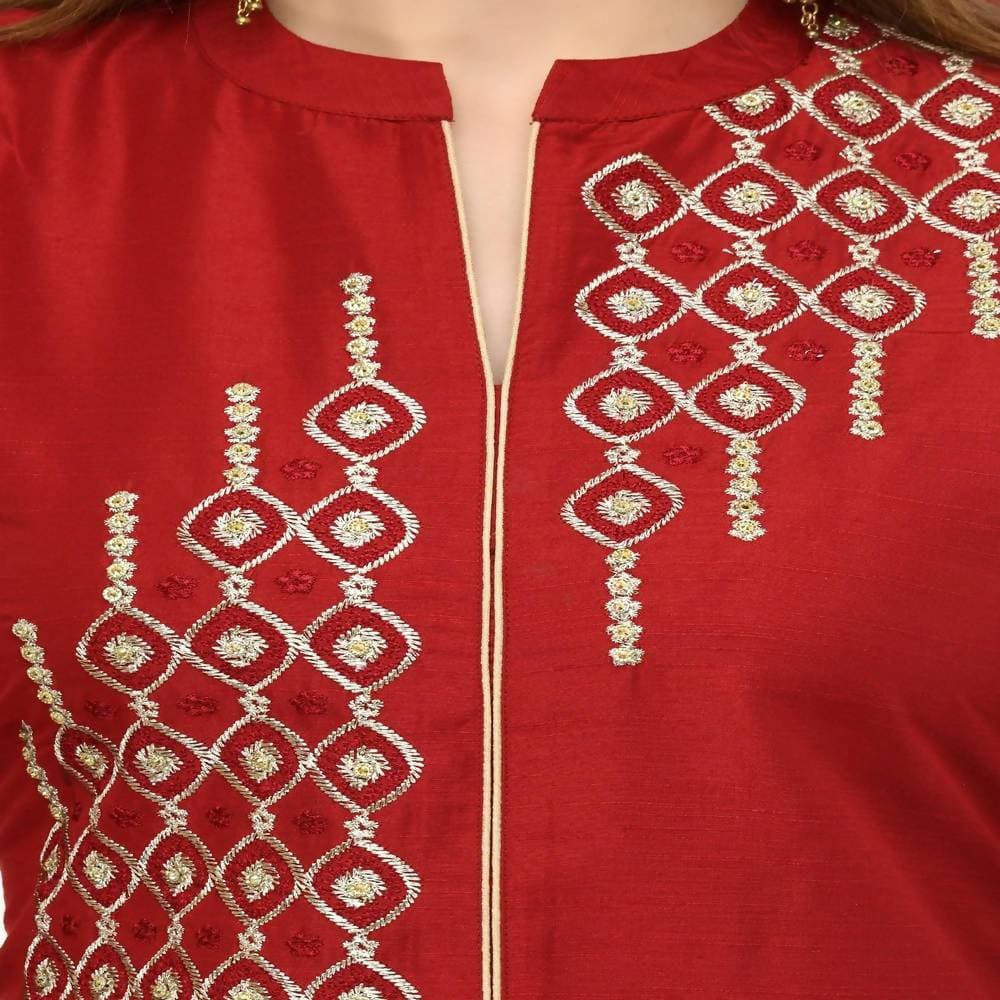 Lagi Women's Maroon Poly silk Straight Embroidred Kurta Pant (RO115A)