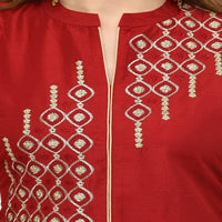 Thumbnail for Lagi Women's Maroon Poly silk Straight Embroidred Kurta Pant (RO115A)