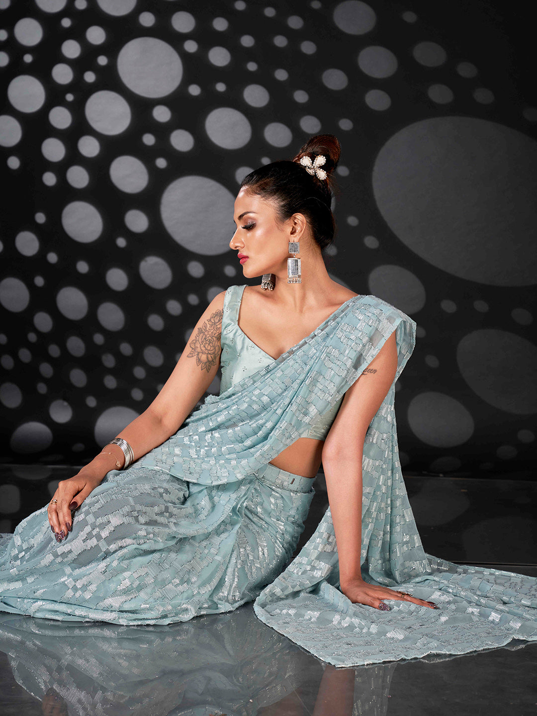 Tikhi Imli Blue Woven Design Ready to Wear Saree - Distacart