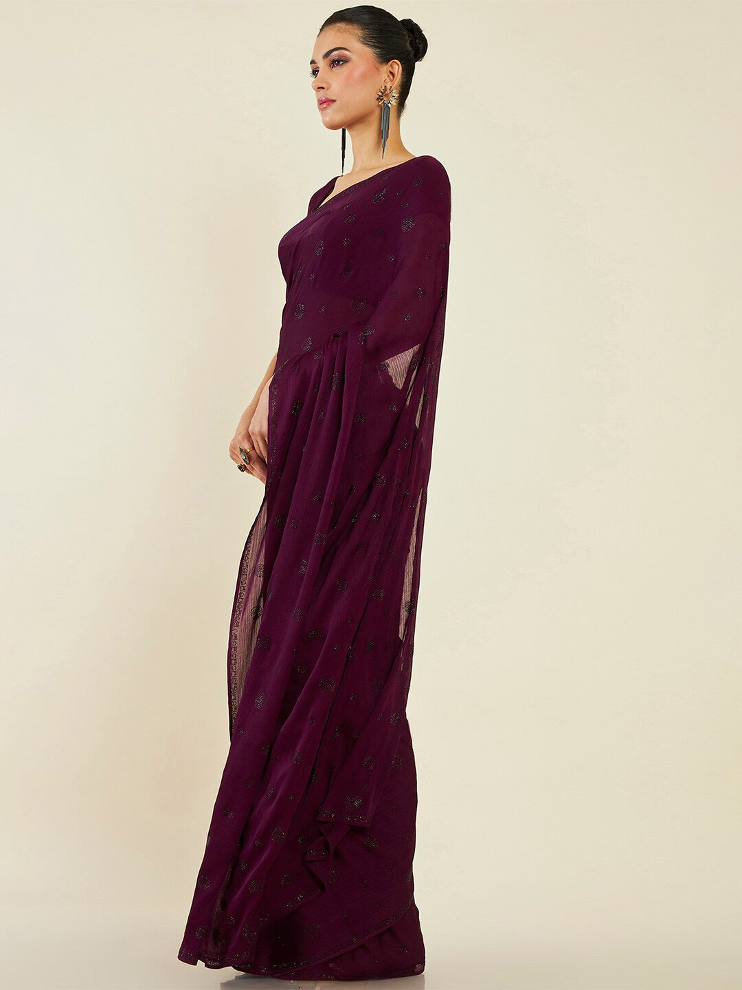 Soch Beads And Stones Embellished Pure Chiffon Heavy Work Saree - Distacart