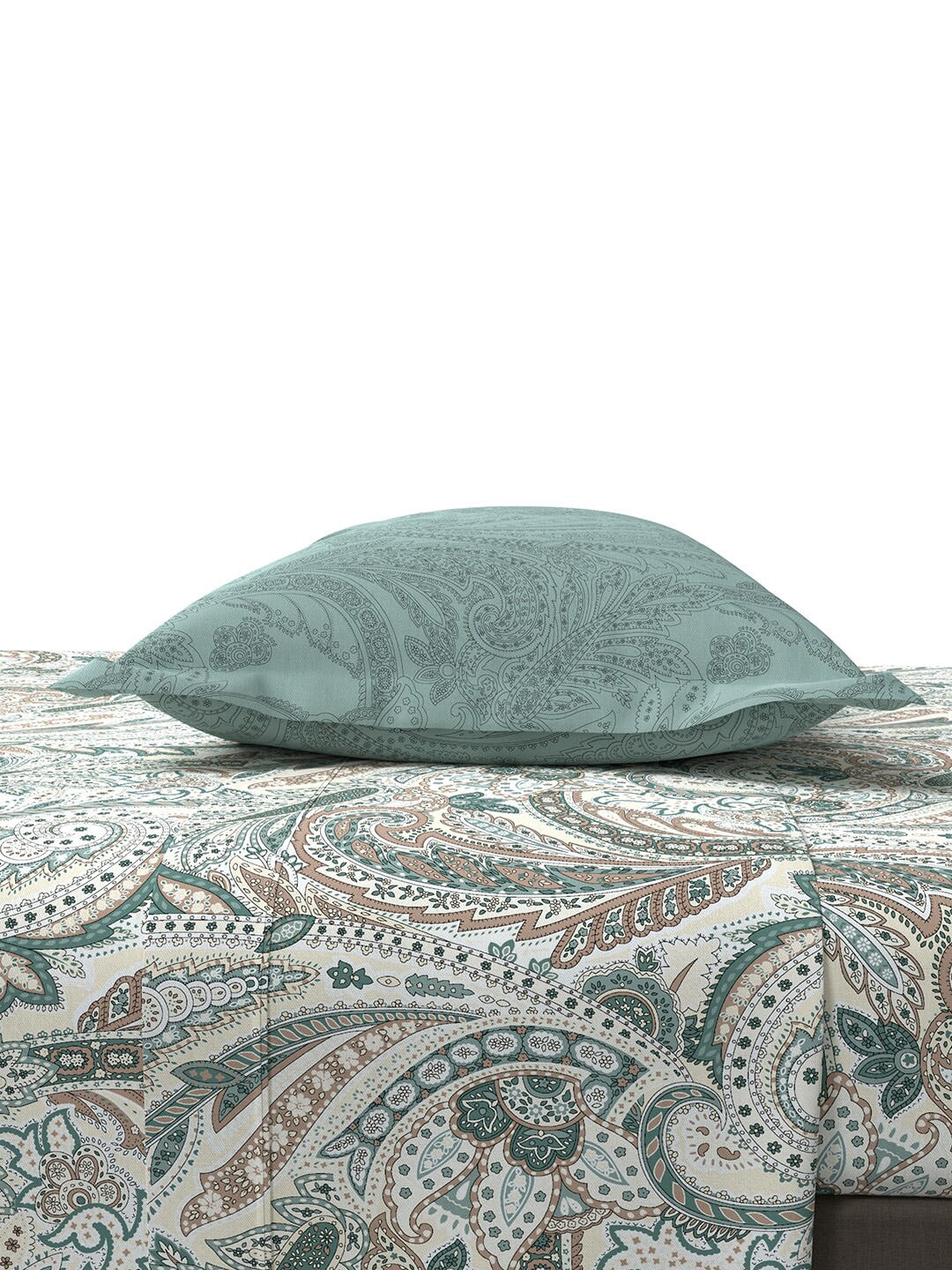 MYTRIDENT Green White Ethnic Motifs Cotton 144 TC Queen Bedsheet With 2 Pillow Covers - Distacart