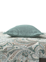 Thumbnail for MYTRIDENT Green White Ethnic Motifs Cotton 144 TC Queen Bedsheet With 2 Pillow Covers - Distacart