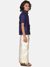 Thumbnail for Sethukrishna Navy Blue & White Shirt with Dhoti For Boys - Distacart