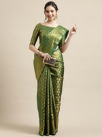 Thumbnail for Saree Mall Green & Gold-Toned Woven Design Zari Silk Blend Banarasi Saree - Distacart