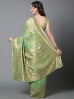 Thumbnail for Mitera Green Silk Blend Ethnic Motifs Woven Designed Banarasi Saree - Distacart
