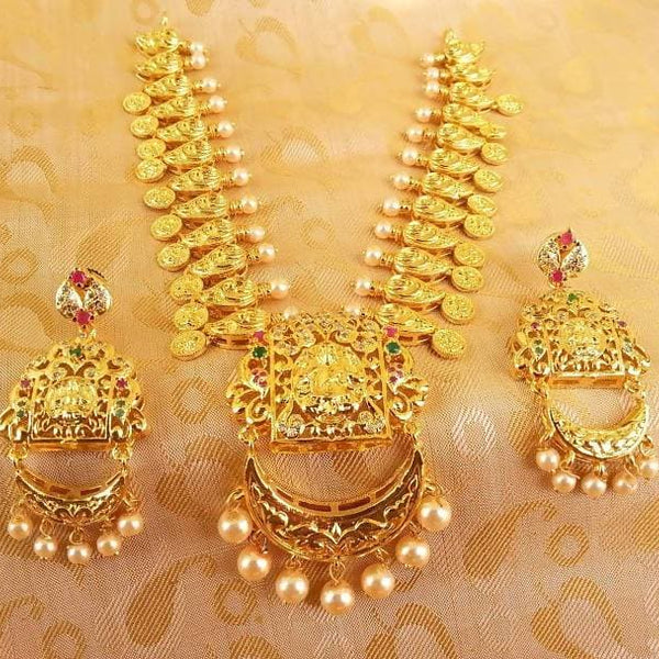 Multicolor Gold Plated Lakshmi Kasu Necklace Set