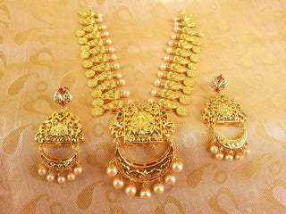 Multicolor Gold Plated Lakshmi Kasu Necklace Set