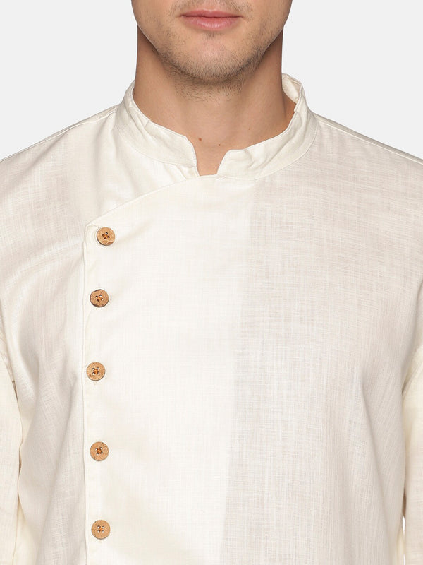 Sethukrishna Men Off White Angrakha Pure Cotton Kurta with Churidar - Distacart