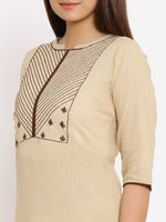 Thumbnail for HERE&NOW Beige Geometric Yoke Design Thread Work Kurta - Distacart
