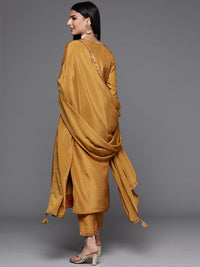 Thumbnail for Libas Women Mustard Yellow & Gold Zari Woven Design Straight Kurta Trousers & With Dupatta - Distacart