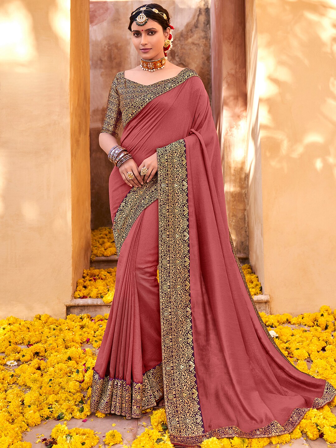 Saree Mall Zari Mauve & Purple Silk Blend Sarees - Distacart