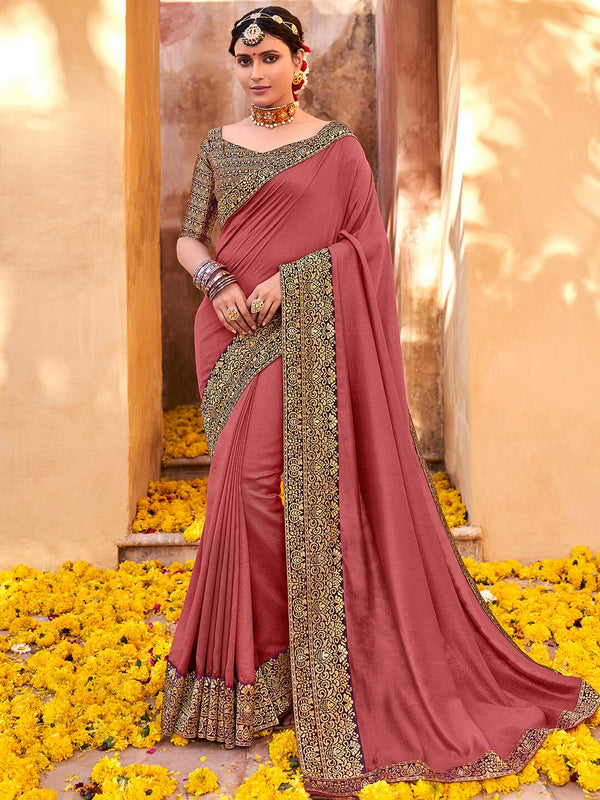 Saree Mall Zari Mauve & Purple Silk Blend Sarees - Distacart