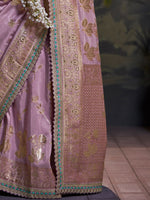 Thumbnail for Mitera Lavender & Blue Ethnic Motifs Woven Design Zari Silk Blend Banarasi Saree - Distacart