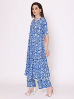 Thumbnail for Kalini Kalini Women Blue Floral Printed Pure Cotton Kurta with Trousers - Distacart
