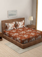 Thumbnail for Rajasthan Decor Rust & Cream Printed Cotton 160 TC King Bedsheet with 2 Pillow Covers - Distacart