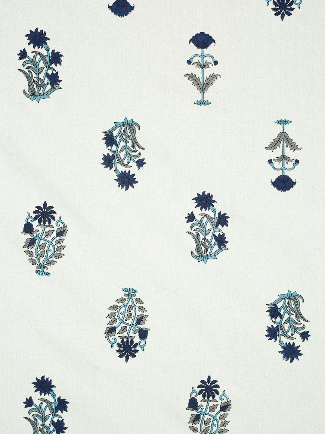 Rajasthan Decor Cream-Coloured & Blue Ethnic Motifs 180 TC Cotton 1 King Bedsheet with 2 Pillow Covers - Distacart