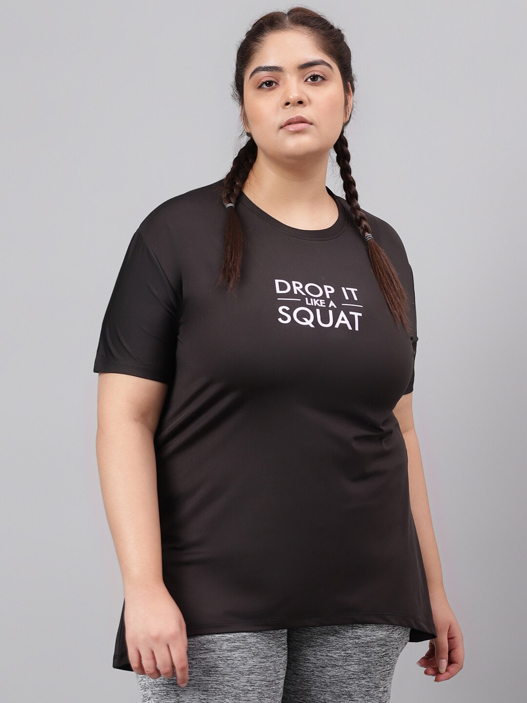 MKH Plus Size Typography Printed Drop-Shoulder Sleeves Relaxed Fit Dri-FIT T-shirt - Distacart