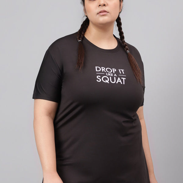 MKH Plus Size Typography Printed Drop-Shoulder Sleeves Relaxed Fit Dri-FIT T-shirt - Distacart