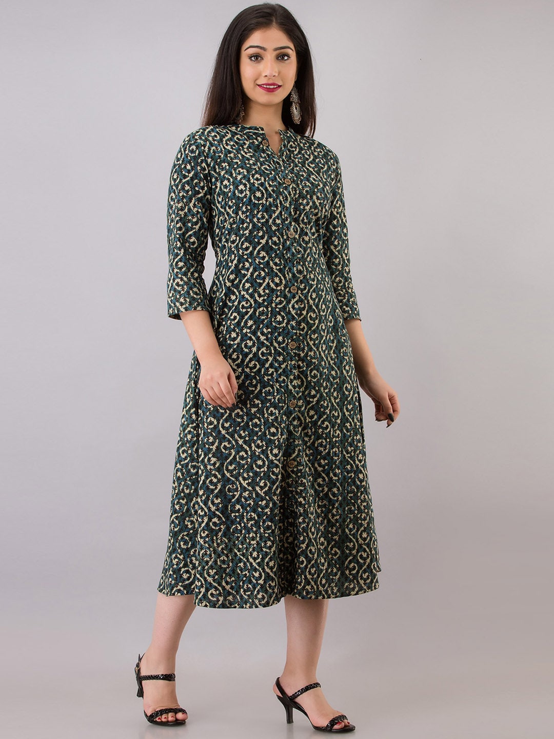 Kalini Women Grey & Beige Ethnic Motifs Printed Thread Work Fusion Kurta - Distacart