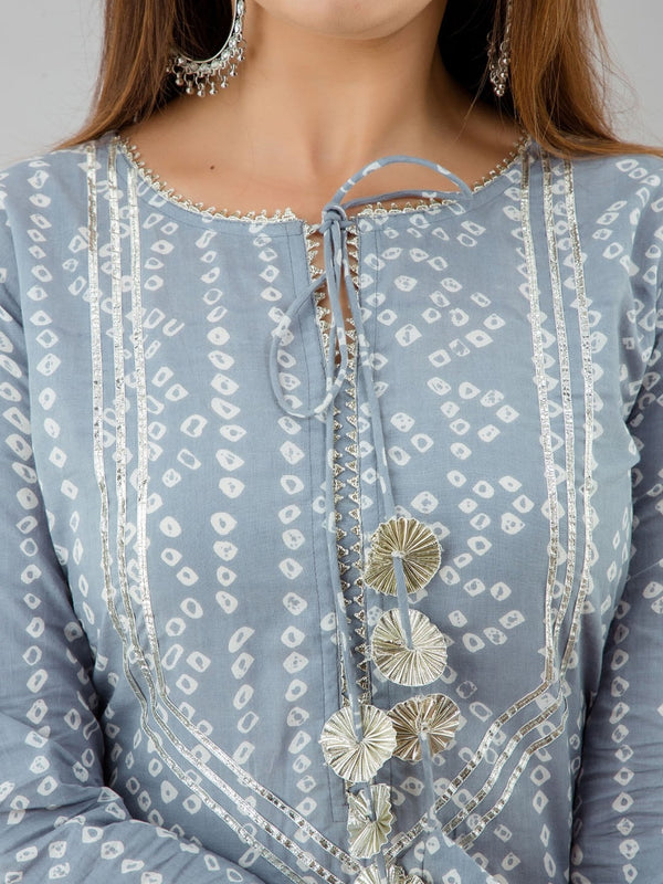 HERE&NOW Grey Bandhani Printed Gotta Patti Kurta with Sharara - Distacart