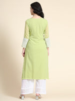 Thumbnail for Kalini Women Green Geometric Embroidered Keyhole Neck Thread Work Floral Georgette Kurta - Distacart