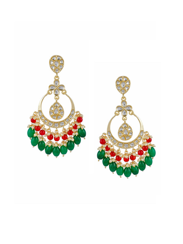 Shoshaa Green Contemporary Kundan Chandbalis Earrings - Distacart