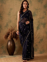Thumbnail for Sangria Floral Sequin Embroidered Organza Sarees - Distacart
