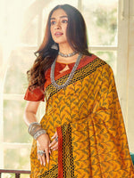 Thumbnail for Saree Mall Mustard & Maroon Ethnic Motifs Printed Bhagalpuri Sarees - Distacart