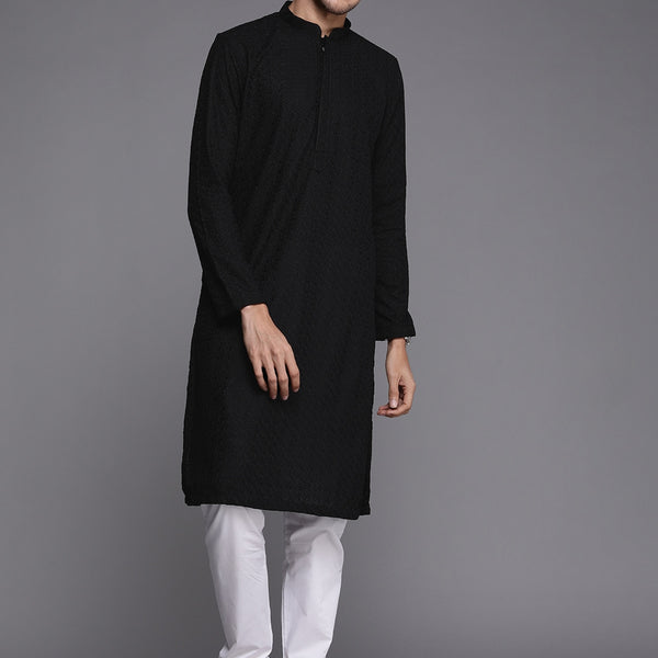 Manyavar Men Black Ethnic Motifs Thread Work Kurta with Churidar - Distacart