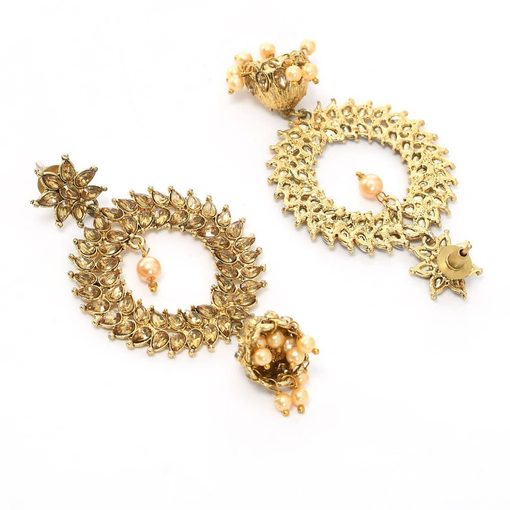 Tehzeeb Creations Golden Plated Earrings With Lcd Kundan Work And Jhumki Style