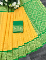 Thumbnail for DEIANA'S Beautiful Golden Jari with New Design Soft Lichi Silk Saree - Yellow - Distacart