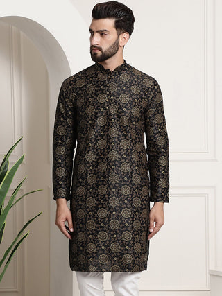 Sojanya Men Black & Brown Ethnic Motifs Printed Kurta - Distacart