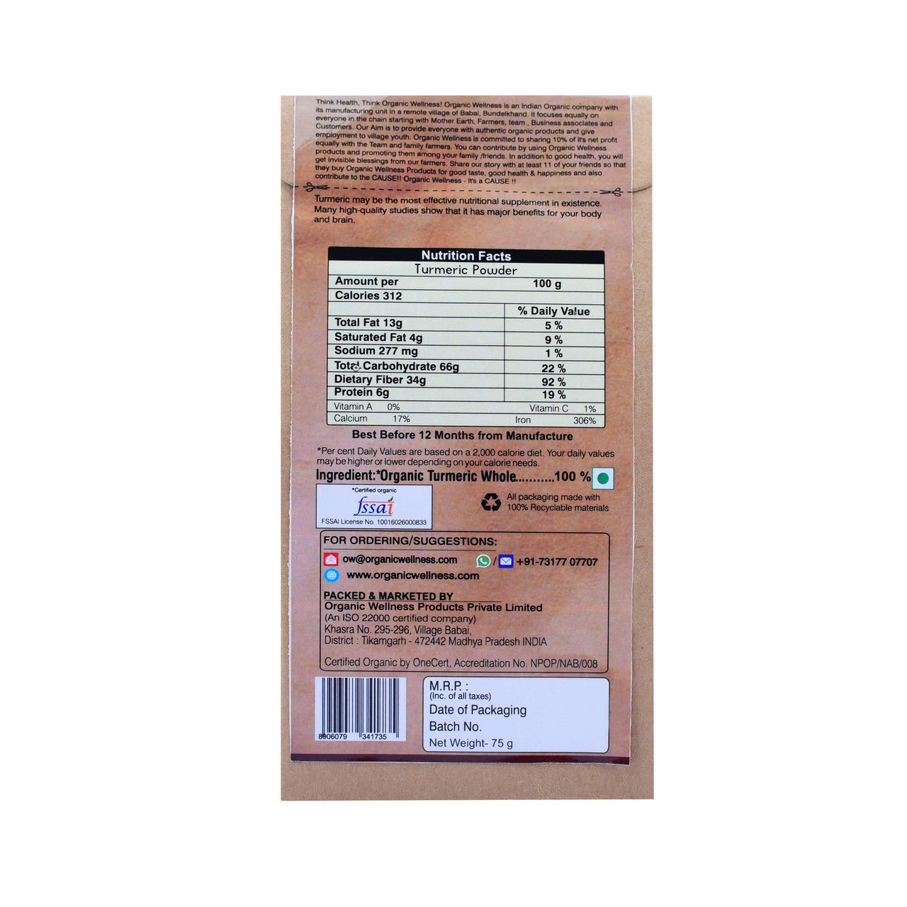 Organic Wellness Turmeric Powder - Distacart