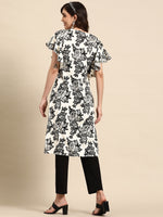 Thumbnail for Sangria Floral Print Flutter Sleeves Kurta - Distacart
