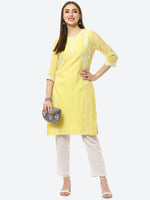 Thumbnail for Biba Women Yellow Ethnic Motifs Embroidered Chikankari Kurta - Distacart