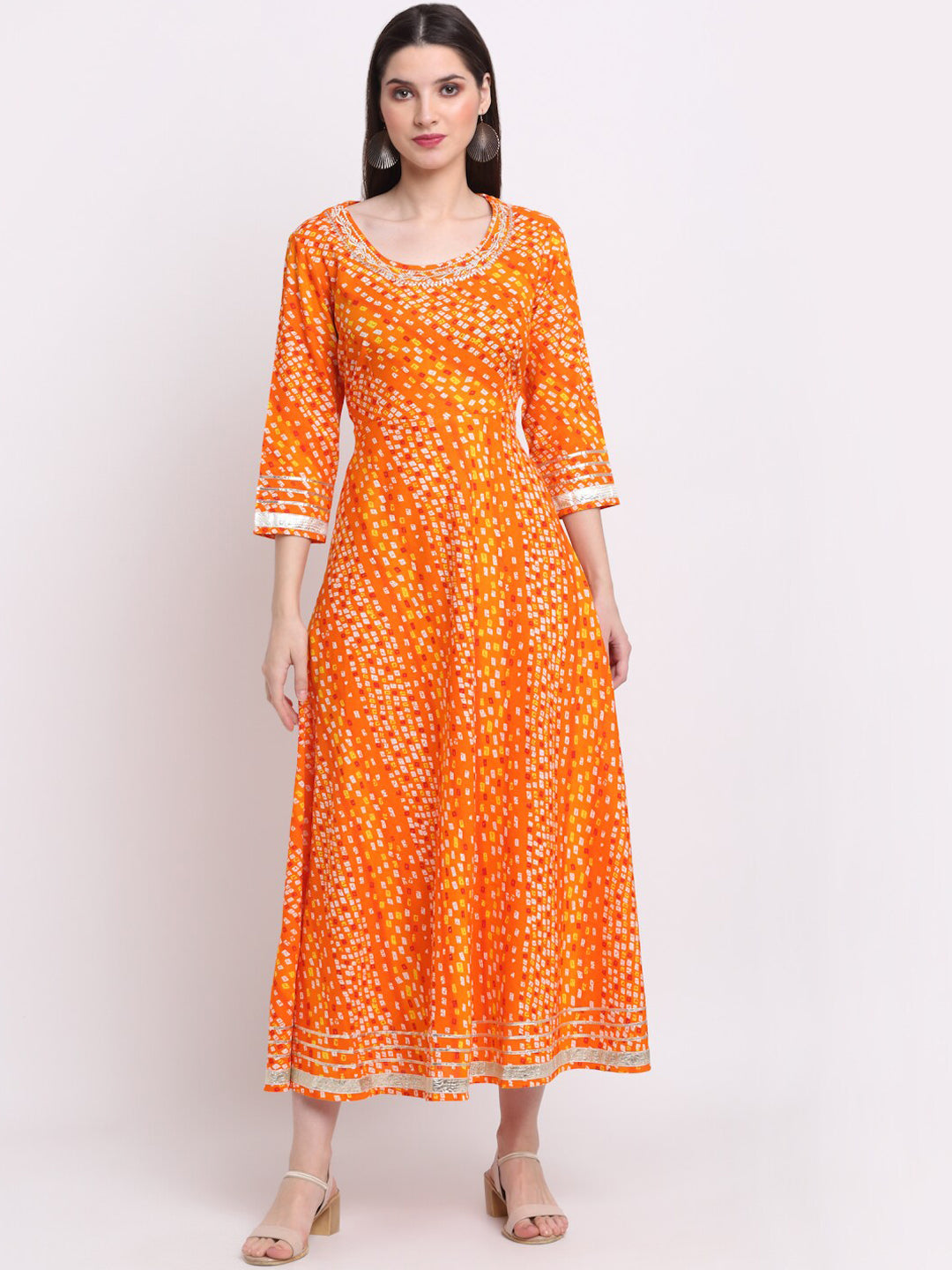 Kalini Women Orange Ethnic Motifs Printed Pastels Anarkali Kurta - Distacart