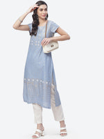 Thumbnail for Biba Women Blue Ethnic Motifs Printed Cotton Kurta - Distacart