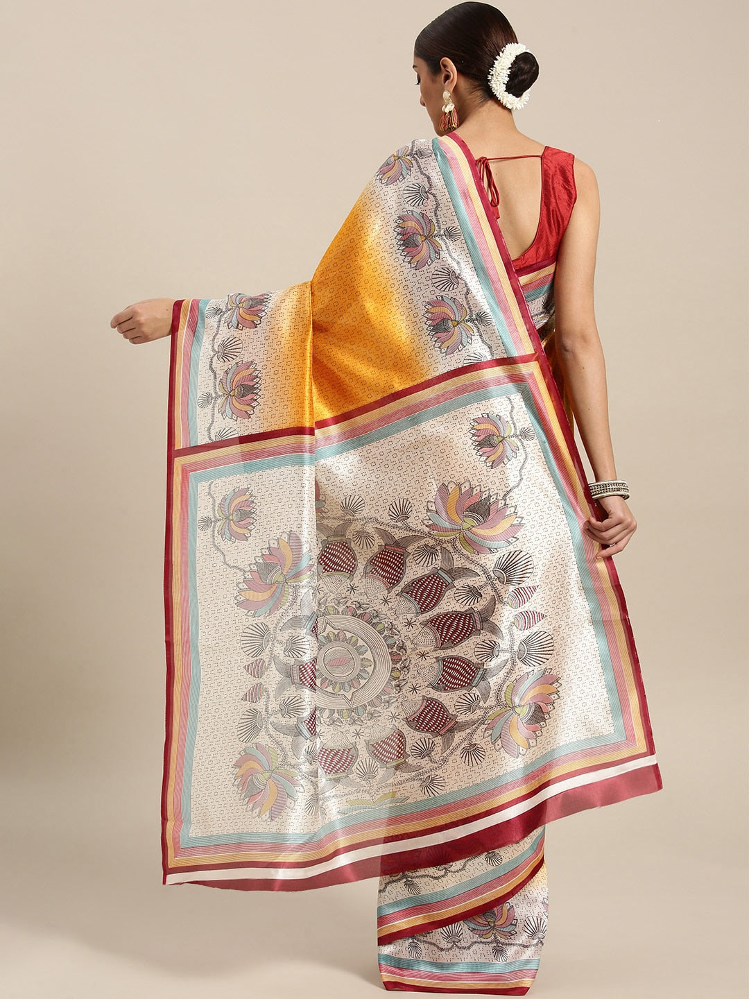 Saree Mall Mustard Yellow Printed Bhagalpuri Saree - Distacart