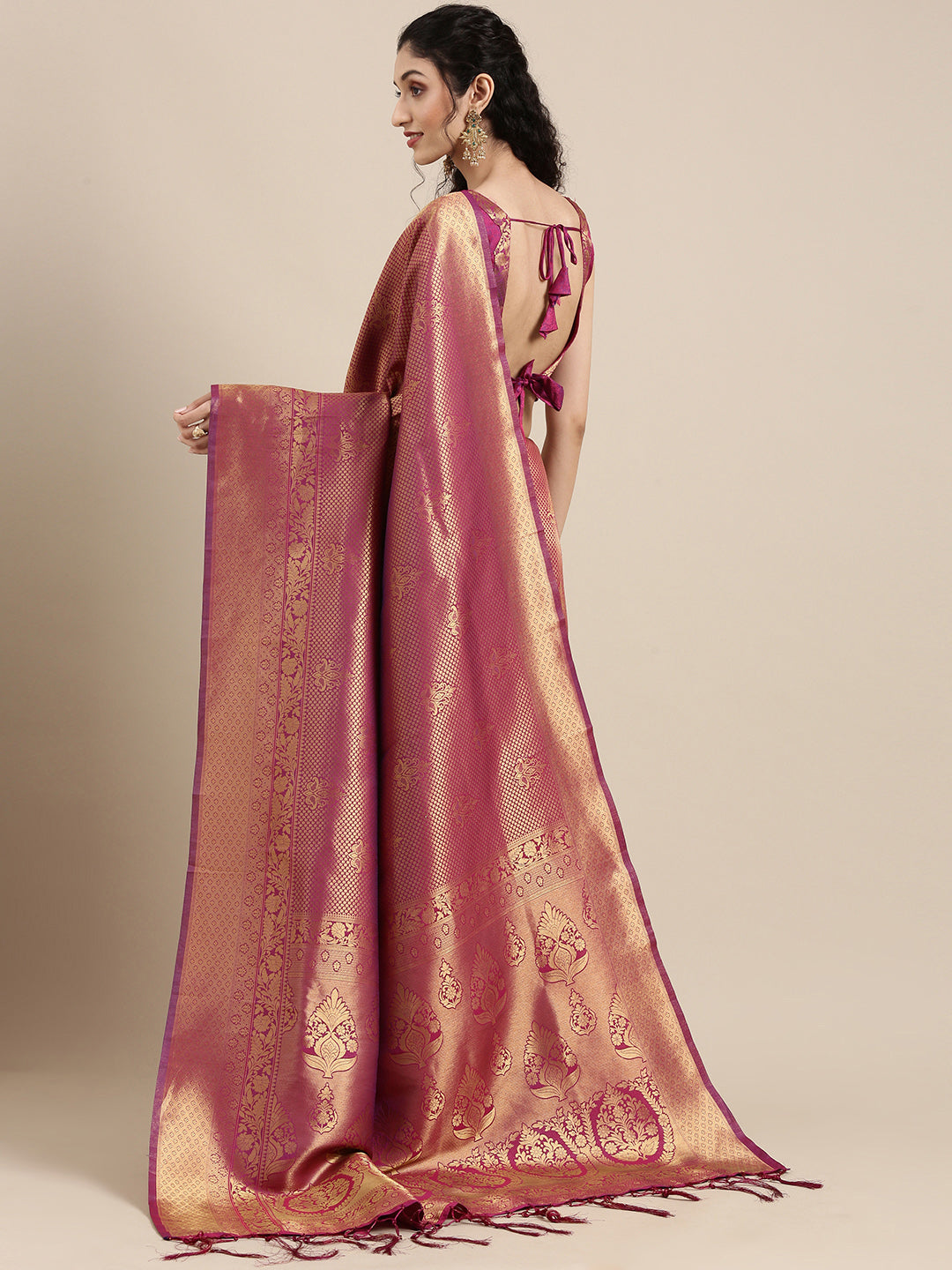 Saree Mall Magenta Ethnic Motifs Zari Silk Blend Banarasi Saree - Distacart