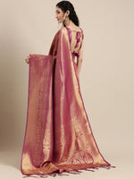 Thumbnail for Saree Mall Magenta Ethnic Motifs Zari Silk Blend Banarasi Saree - Distacart